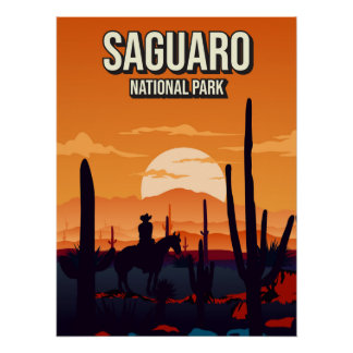 Pôster Saguaro National Park Sunset Nature Landscape Trav