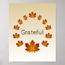 Poster Saída de Ação de Graças Folhas Simples Grateful Ma