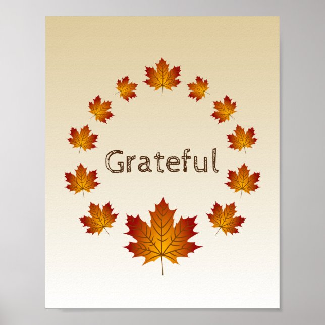 Poster Saída de Ação de Graças Folhas Simples Grateful Ma (Frente)