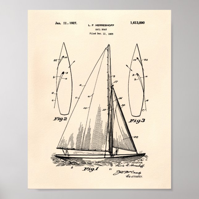 Pôster Sail Boat 1927 Patent Art Old Peper (Frente)