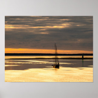 Poster Sail boat over the sunrise