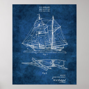 Poster Sailboat Blueprint #2 Nautical Decor