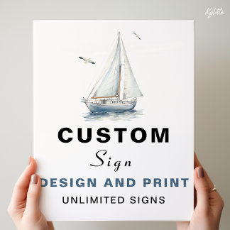 Poster Sailboat Náutico Personalizado Sinal de Aniversári