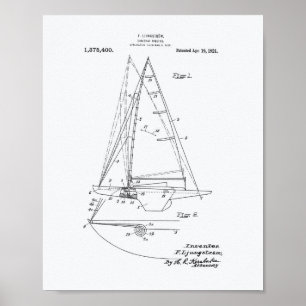 Pôster Sailboat Rigging 1921 - Patent Art - White Paper