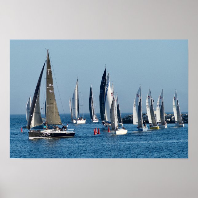 Poster Sailboats Entering Channel. Marina Del Rey, CA (Frente)
