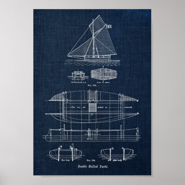 Poster Sailing Boat Blueprint n.o 3 (Frente)