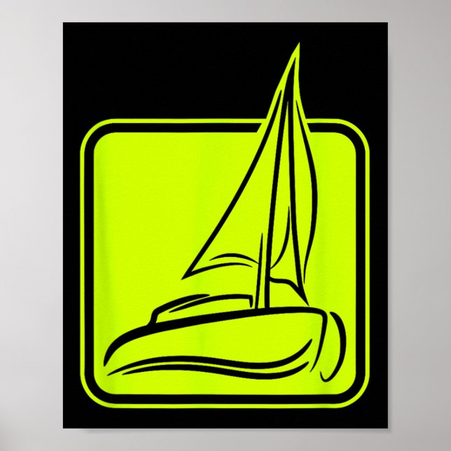 Poster Sailing Logo Symbol Square Sailboat Ship Captain C (Frente)