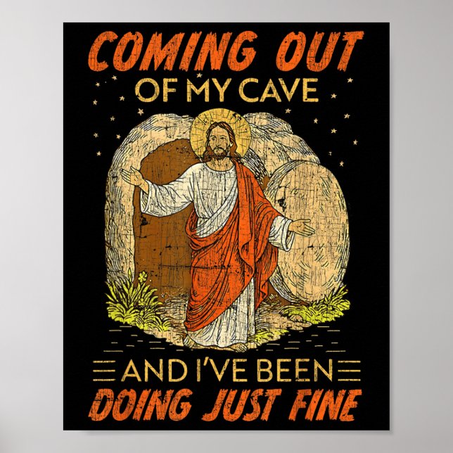 Poster Saindo Da Minha Caverna Jesus Engraçado Ressurreiç (Frente)