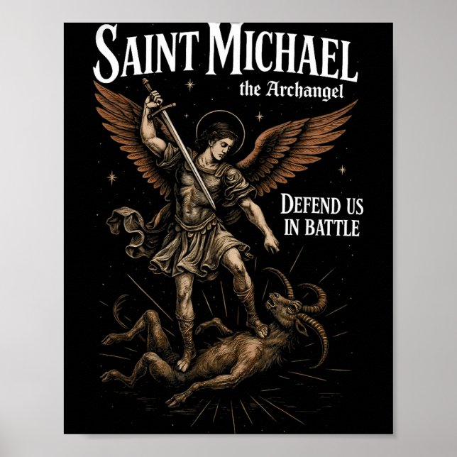 Poster Saint Michael Defend Us In Battle Archangel Christ (Frente)