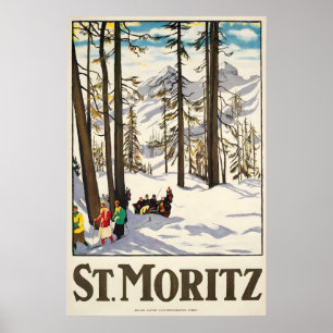 Poster Saint Moritz Resort Alpino Suíça Esqui de Inverno