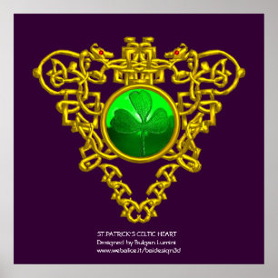 Pôster SAINT PATRICK'S CELTIC HEART,SHAMROCK,roxo