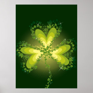 Pôster Saint Patrick's Day Lucky Clovers Shamrock irlandê
