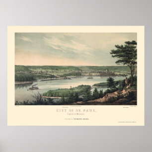 Pôster Saint Paul, mapa panorâmico do manganês - 1853