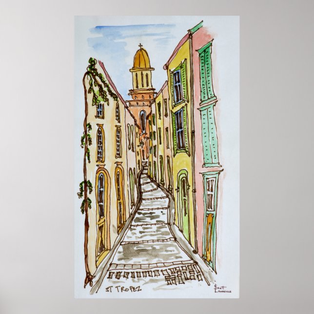 Poster Saint-Tropez Buildings | French Riviera, France (Frente)