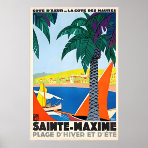 Poster Sainte-Maxime Cote D'Azur França Viagem Antiga