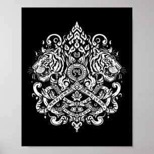 Poster Sak Yant Muay Thai Mma Tattoo Twin Tiger Martial A