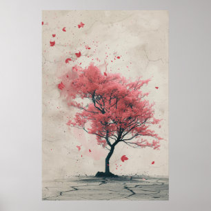Poster Sakura ao Vento – Pintura de Cerejeira Japonesa