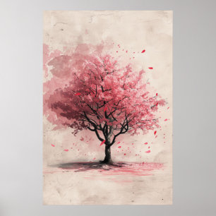 Poster Sakura ao Vento – Pintura de Cerejeira Japonesa