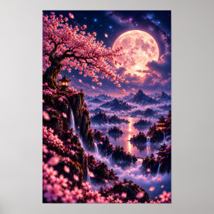 Poster Sakura Cósmica: Arte de Fantasia Celestial Nebulos