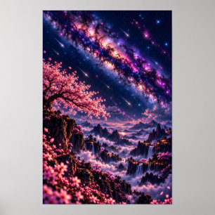Poster Sakura Cósmica: Arte Galáctico Noturno Celestial