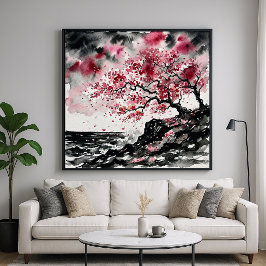 Poster Sakura Costeira - Cerejeiras em estilo aquarela