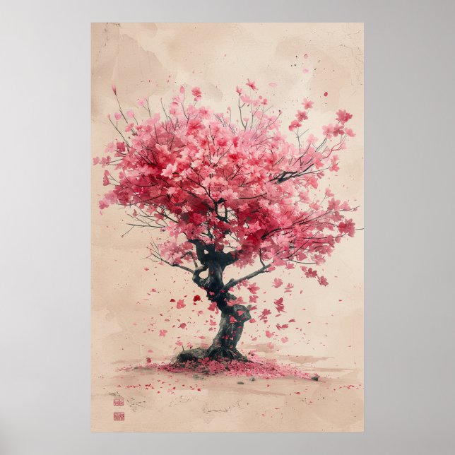Poster Sakura in the Wind – Japanese Cherry Blossom Paint (Frente)