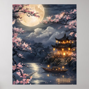 Poster Sakura Japonesa ao Luar