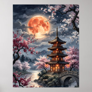 Poster Sakura Japonesa ao Luar