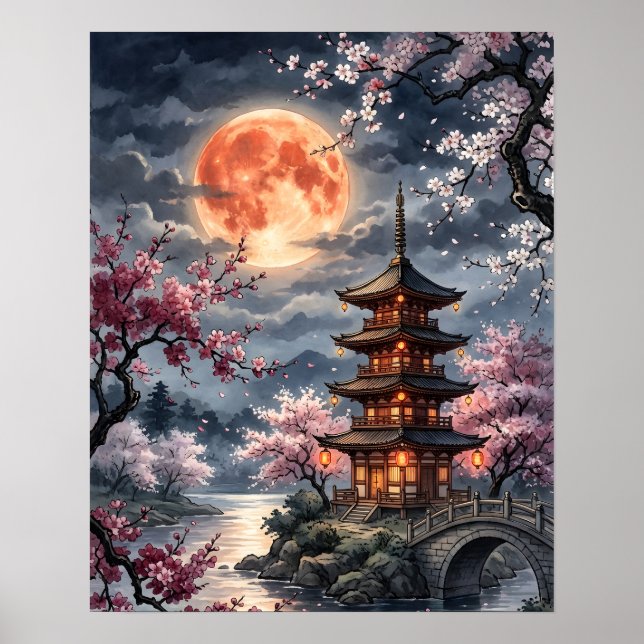 Poster Sakura Japonesa ao Luar (Frente)