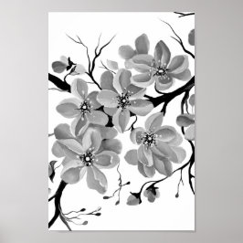 Poster Sakura Japonesa Cherry Tree Black and White