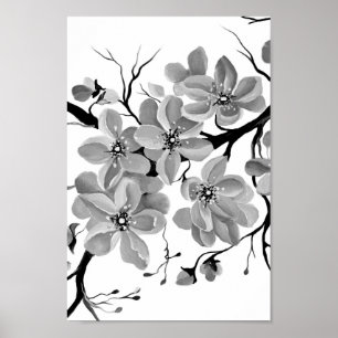 Poster Sakura Japonesa Cherry Tree Black and White