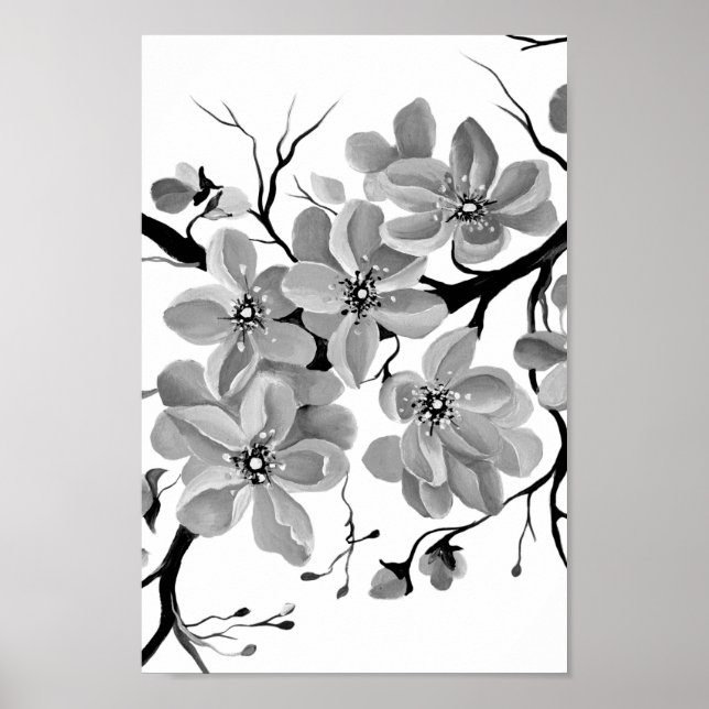 Poster Sakura Japonesa Cherry Tree Black and White (Frente)