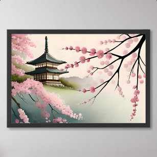 Poster sakura pintando pagode cor-de-rosa no japão com ne