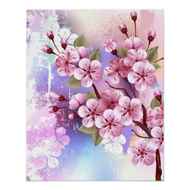 Pôster Sakura rosa no fundo da pintura (Frente)