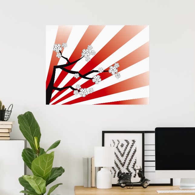 Pôster Sakura Sunrise White Cherry Blossoms Flores Zen (Escritório em casa)