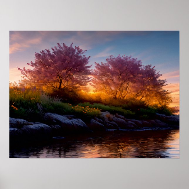 Poster Sakura Sunset: Riverside Reverie (Frente)