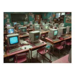 Pôster Sala de Aula de Laboratório de Computador Retro Ve