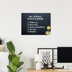 Poster Sala de aulas de Chalkboard de Regras Escolares