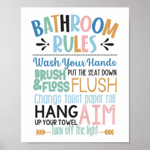 Poster Sala de Banho Regras Kids Wall