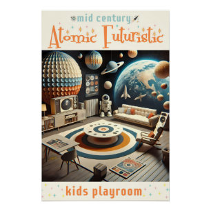 Pôster Sala de Brinquedos Infantil Futurista Espacial Atô