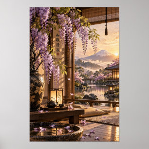 Poster Sala de Chá de Wisteria Japonesa Pôr do Sol no Mon