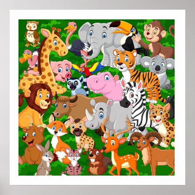 Poster Sala de Crianças Cutes De Animais Selvagens Amigáv (Frente)