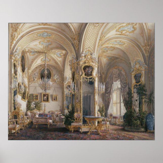 Poster Sala de Desenho no Estilo Rococo II, com Cupídeos (Frente)