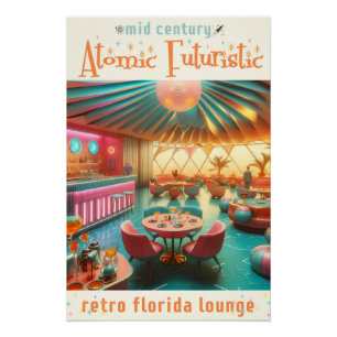 Pôster Sala de Estar Retro Futurista Atômico da Flórida