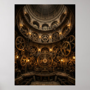 Poster Sala de Máquinas a Vapor e Relógios Steampunk