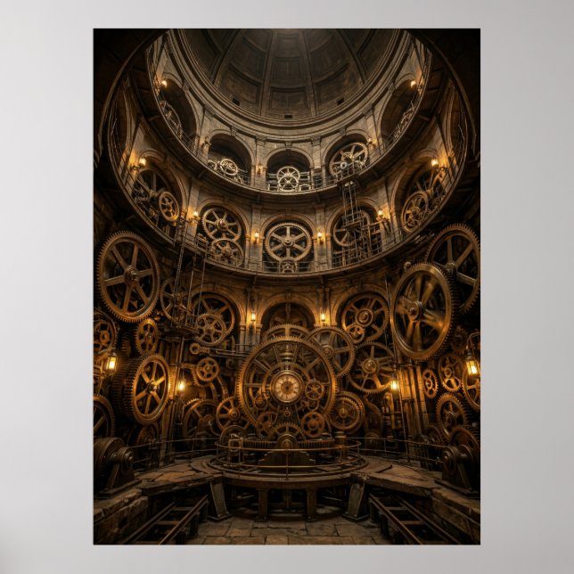 Poster Sala de Máquinas a Vapor e Relógios Steampunk (Frente)