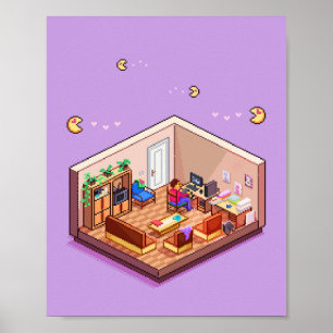 Poster Sala de PC para Jogos em Arte Pixel Isométrica