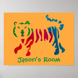 Pôster Sala dos meninos da arte do tigre do stripey do