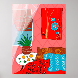 Poster Sala Vermelha inspirada por Matisse com Travesseir