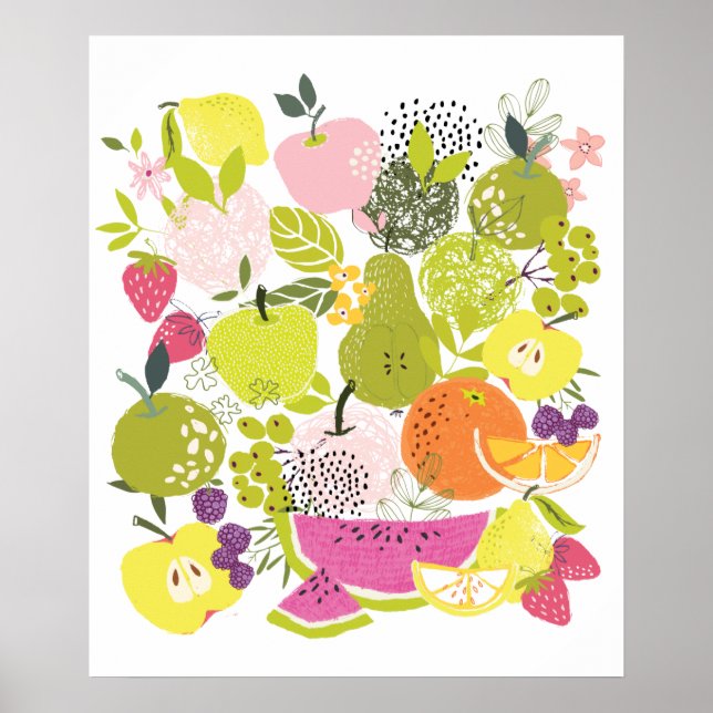 Poster Salada de fruta; colagem de frutas de Verão (Frente)